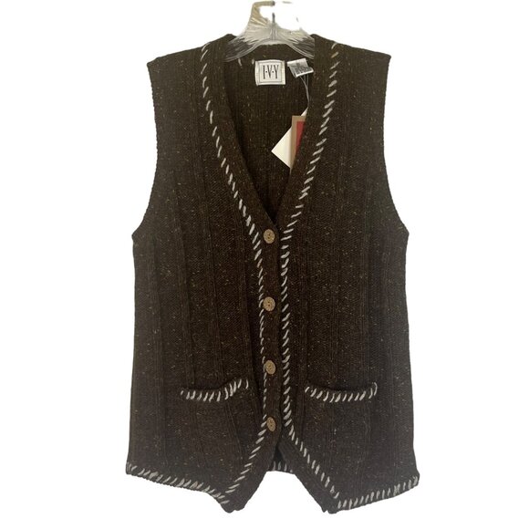 IVY Wool Blend Hand Embroidery Knit Vest Womens Small Brown New - Picture 1 of 12